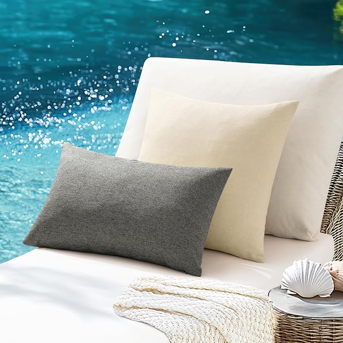 ANRODUO Outdoor Waterproof Pillow Covers for Patio Dark Grey 12x20 2 Pack | Outdoor Pillow Covers for Patio Furniture, Decorative Linen Cushion Sham, Outside Lumbar Pillowcase for Garden Balcony