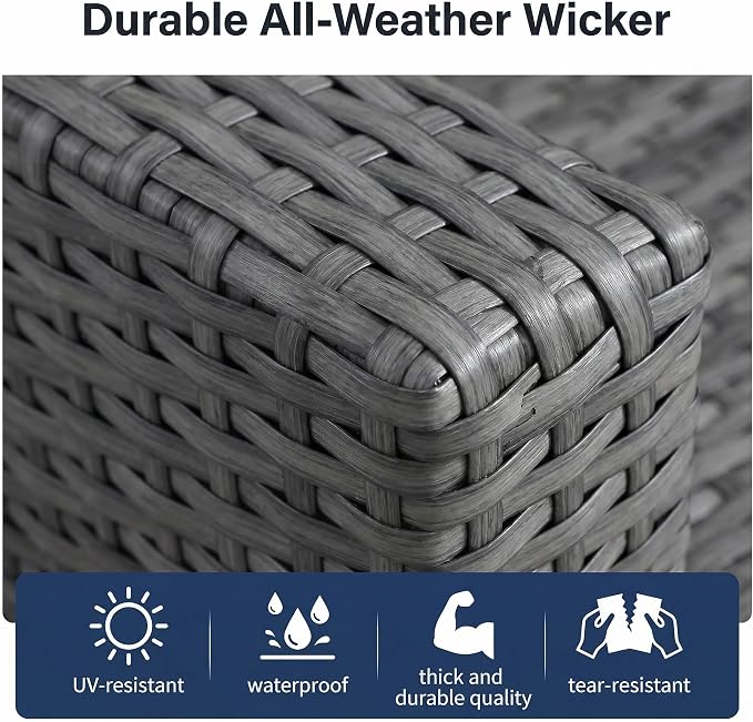 7 Piece Patio Furniture Set with 6" Thick Cushions, Weather-Resistant Wicker Swivel Rocker High Back Chairs and Fire Pit Table for Porch Yard Deck