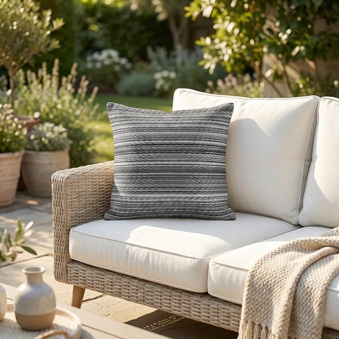 Fab Habitat Outdoor Premium Recycled Plastic Pillow - Waterproof, Fade Resistant - Striped - Patio, Porch, Deck, Balcony - Cancun - Midnight - 20" x 20"