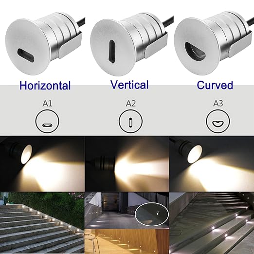LED Step Lights Outdoor Indoor,1W 12V-24V DC, Waterproof IP67,Aluminum,3000K Warm White,Stair Lighting,Stairway Foot Lamps (A2-Vertical)