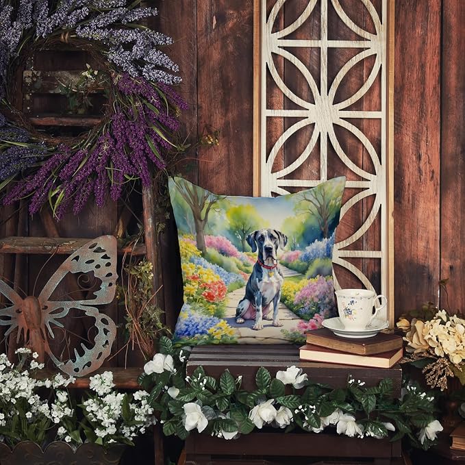 Caroline's Treasures Great Dane Spring Path Throw Pillow Machine Washable, Indoor Outdoor Decorative Pillow for Couch, Bed or Patio, 18Hx18W
