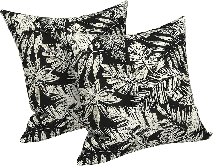 LVTXIII Outdoor Pillows 20x20 Inch, 2 Pack Large Decorative Square Throw Pillows with Inserts for Couch, Bed, Floor Seating, Patio Furniture, Tropical Leaf Black