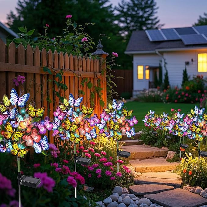 Adecorty Solar Garden Lights Outdoor Waterproof Decorative Solar Lights Outdoor 8 Pack with 176 LED 136 Butterfly Flower Garden Decor Yard Decorations Patio Lawn, Gifts for Mother's Day Mom Women