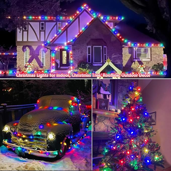C9 LED Christmas Lights Outdoor, 25Ft Multicolor String Light with 25 LED Colored Light Bulbs, Vintage Christmas Lights for Indoor Outdoor Xmas Tree Roofline Party Wedding Patio Decor