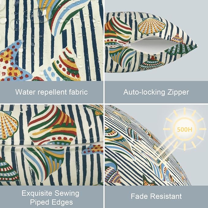 LVTXIII Set of 2 Patio Lumbar Pillow Covers ONLY, 12" x 20" Fade Resistant Outdoor Lumbar Pillow Cases, Fluffy Decorative Garden Lumbar Cushions Covers for Home Patio Coach Sofa Use, Crayon Shells