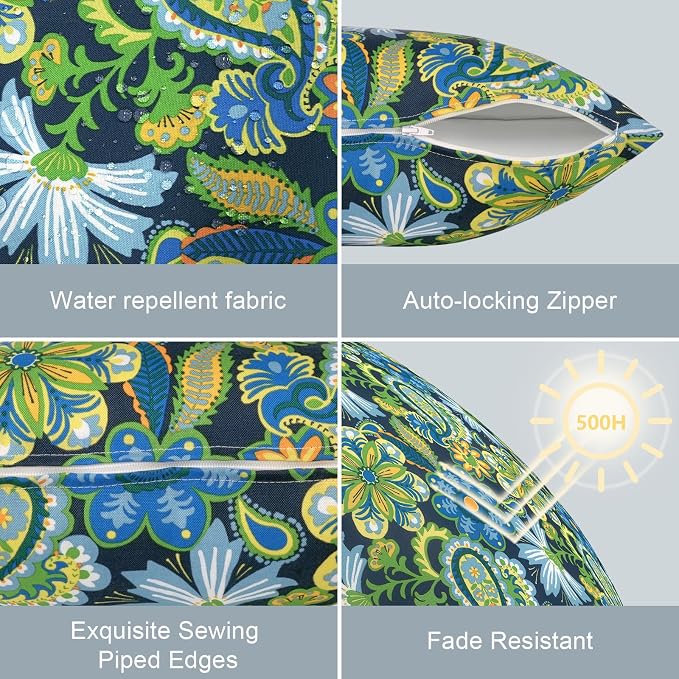 LVTXIII Outdoor Lumbar Pillow Covers Only Set of 2 Patio Decorative Pillow Cases, Water Repellent Lumbar Cushion Cases for Sofa, Patio Couch Garden Use, 12x20 Inch, Flower Child