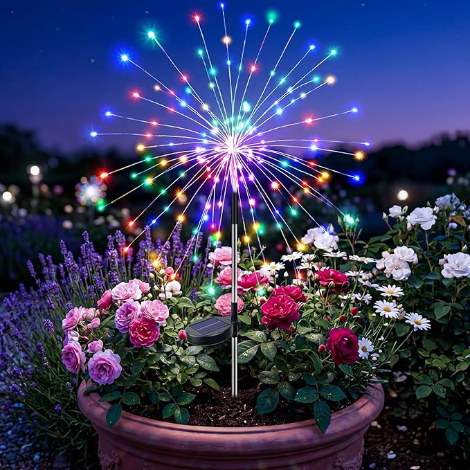 btfarm 1 Pack Solar Garden Lights Outdoor, 8 Modes Firework Lights Outside | 120LED, Waterproof Fairy Twinkle Light Solar Powered for Yard Christmas Pathway Lawn Pool Patio Decorative, Multicolor