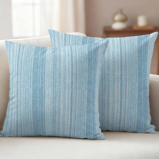 Abstract Blue Outdoor Pillow Covers 26"x26" Set of 2, Rustic Farmhouse Minimalist Blue Vertical Striped Lines Waterproof Throw Pillow Covers for Patio Furniture, Decorative Cushion Covers for Porch