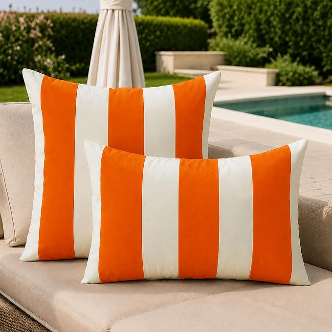 Allorry Outdoor Pillow Covers 12x20 Orange Striped Outdoor Decor JB007I12 | Striped Pillow Covers|for Spring Summer Outdoor Waterproof Garden Patio Furniture Sofa Bed Home Decor