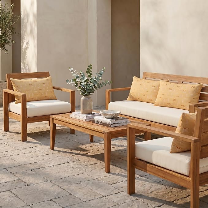 RSH DECOR: Sunbrella Jumbo Lumbar Pillows Set of 4 | 26" x 16" | Indoor Outdoor – Patio, Lounge, Adirondack | Water & Fade-Resistant | Down-Alternative Inserts | Made in USA (Jot Dot Sunshine)