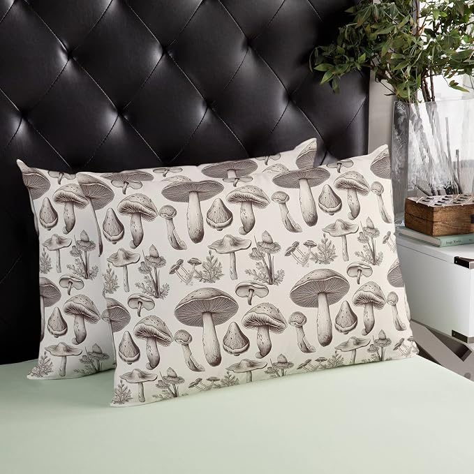 Outdoor Waterproof Throw Pillows Retro Mushroom Vintage Botanical Patio Pillows Pack of 2,Decorative Pillow Covers with Insert,Pillow Cushion Case for Garden Couch Sofa Aesthetic Plant Leaves