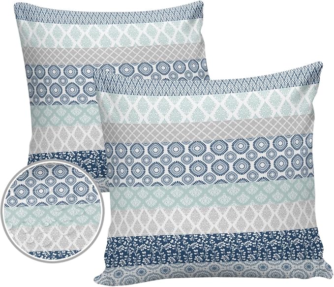 Outdoor Waterproof Throw Pillow Covers Set of 2 Blue Boho Stripe Tribal Vingtage Lumbar Pillowcases 20x20 Inches Bohemian Style Decorative Pillows Cushion Case Patio Pillows for Couch Bed Garden