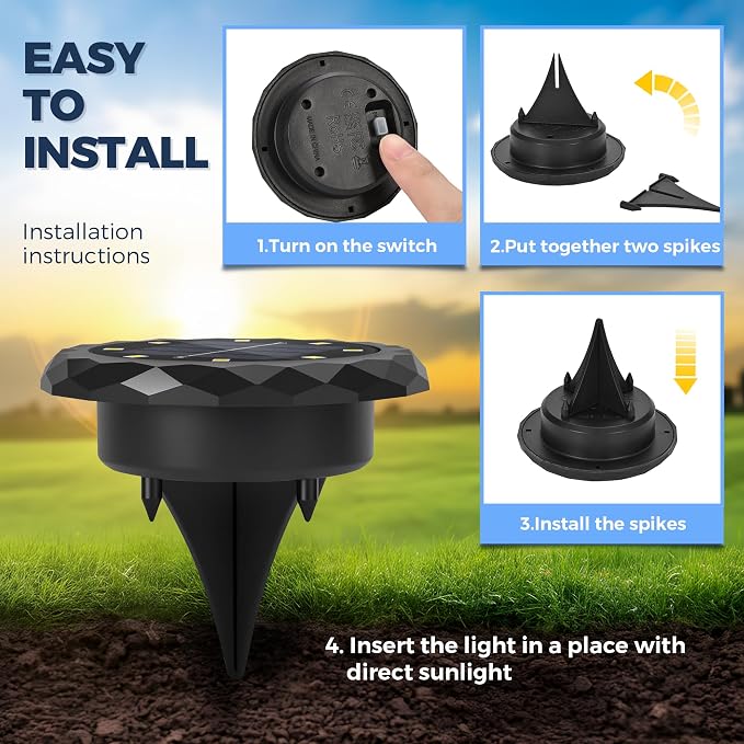 SOLPEX 12 Pack Small Solar Ground Lights, Driveway Lights Warm White | Solar Powered Pathway Lights Waterproof, Landscape Lighting for Walkway, Garden, Backyard, Patio- Black Lampshade