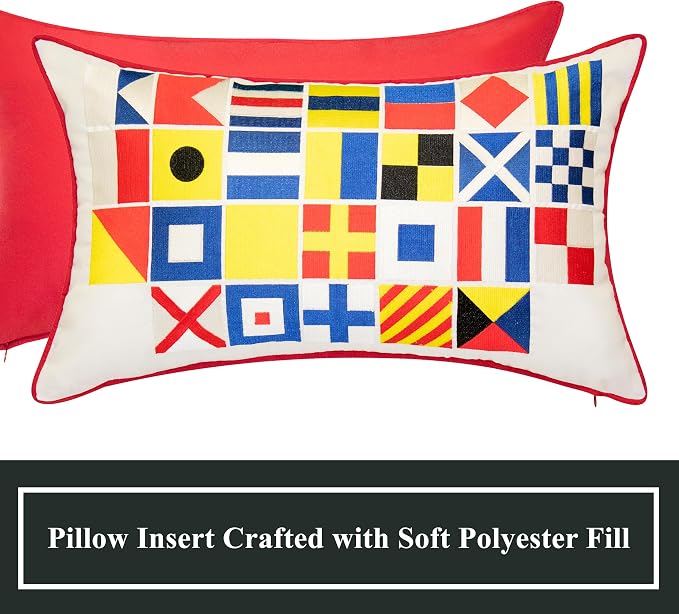 Edie At Home Nautical Flags Decorative Square Throw Pillow for Patio Furniture, Sofa, Chair, or Bedroom, Reversible, Indoor and Outdoor Collection, 20 x 20 inches