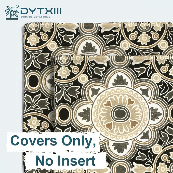 DYTXIII Pack of 2 Outdoor Waterproof Pillow Covers ONLY, 18"x18" Square Decorative Double Printed Throw Pillow Cases for Patio Couch Porch Furniture, Vintage Medallion