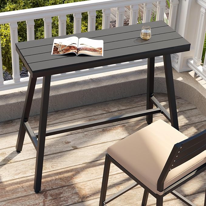 Crestlive Products Outdoor Bar Table, Patio Pub Table, 43'' Patio Bar Height Table with Weather Resistant Waterproof Top for Balcony, Bistro, Garden, Backyard, Poolside, Indoor (Black)