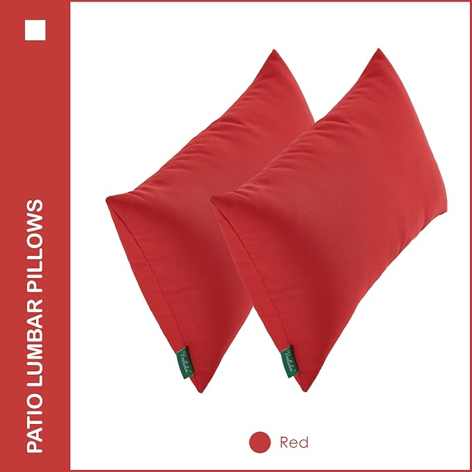 Indoor Outdoor Lumbar Pillows,Waterproof Outdoor Pillows Set of 2 for Patio Furniture,12×20 Inch,Red