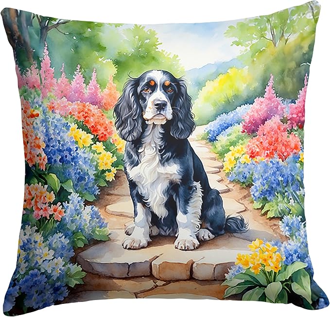 Caroline's Treasures Cocker Spaniel Spring Path Throw Pillow Machine Washable, Indoor Outdoor Decorative Pillow for Couch, Bed or Patio, 14Hx14W