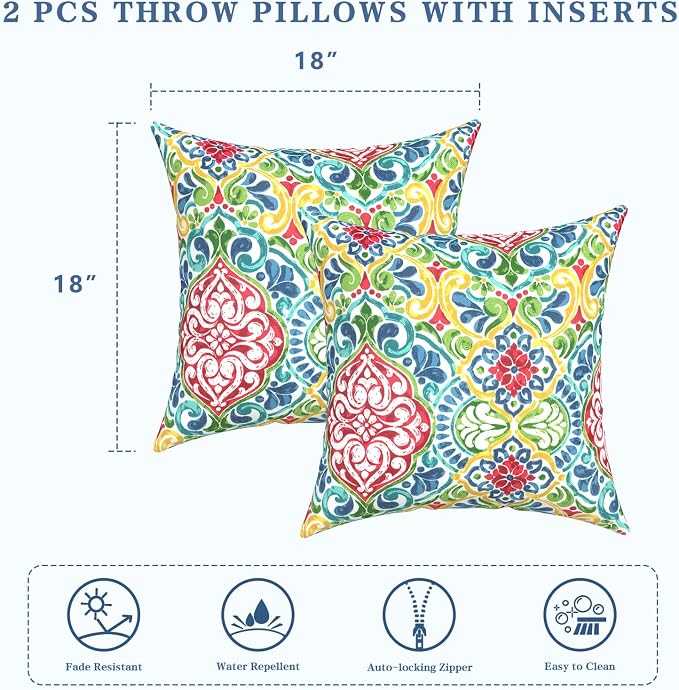 LVTXIII Outdoor/Indoor Throw Pillows, Decorative Throw Pillows with Inserts, 18"x18" Square Pillows for Bed, Couch, Sofa and Patio Furniture, Set of 2, Damask Red