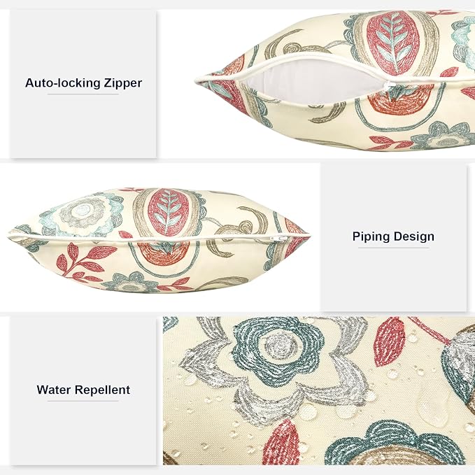 Outdoor Throw Pillows Inners, Fade Resistant Patio Furniture Square Pillows with Piping Set of 2 for Patio Furniture, 18x18 Inch, Paisley Vintage