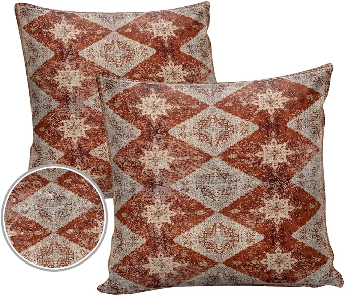 Outdoor Waterproof Pillow Covers Set of 2, Medieval Turkish Patterns Vintage Mural Wallpaper Patio Throw Pillow Covers, Decorative Cushion Case for Couch Sofa Furniture Garden, 24x24 Inch