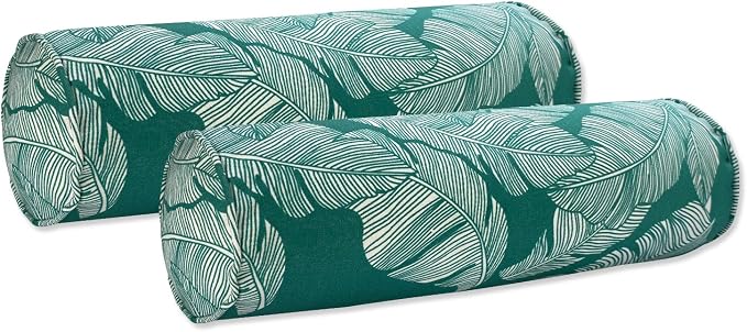 Outdoor Waterproof Decorative Bolster Pillows with Inserts for Patio Furniture, 20x6 Inch Fade Resistant Patio Garden Neck Roll Cushions for Couch Bed Sofa, Leaves Green