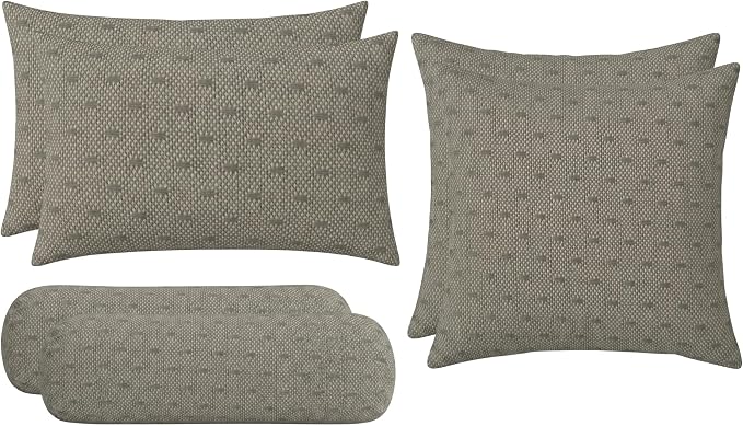 RSH DECOR: 6-Pack Pillow Set | Sunbrella Performance Fabric |Water & Fade-Resistant| 17" Square, 20"x12" Lumbar, 20"x6" Neck Roll | Outdoor Pillows for Patio Furniture | Made in USA (Dots Nice Shale)
