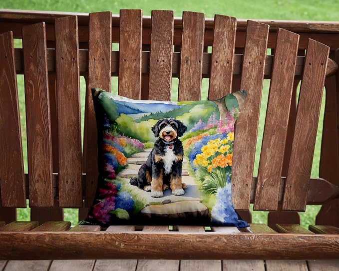 Caroline's Treasures Bernedoodle Spring Path Throw Pillow Machine Washable, Indoor Outdoor Decorative Pillow for Couch, Bed or Patio, 14Hx14W