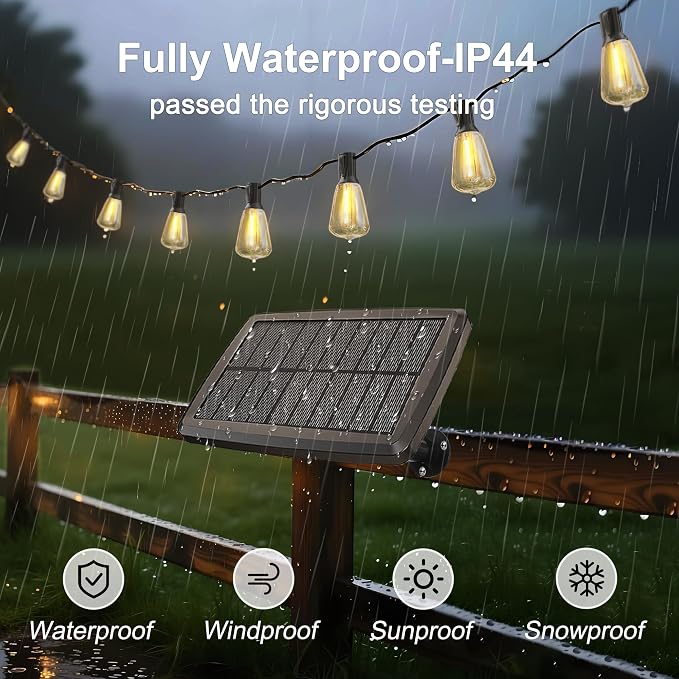 BLIATLUS 55FT Solar String Lights, Waterproof Outdoor Remote 15+2 Shatterproof ST38 LED for Patio Garden
