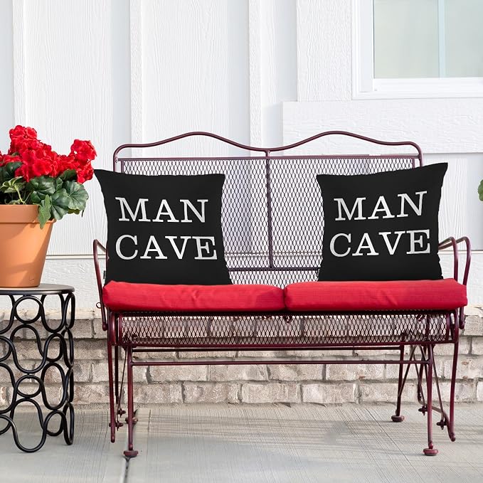 Swono Man Cave Home Decorative Throw Pillows Covers, Funny Quote Set of 2 Outdoor Pillow Case for Livingroom Bedroom, Boho Pillow Cushion Covers for Man Woman 18"X18", White Black