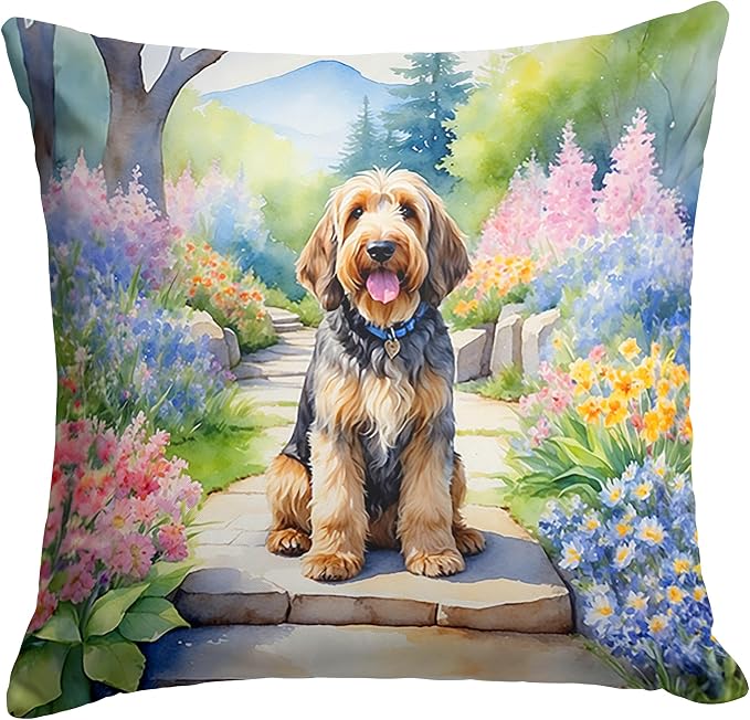 Caroline's Treasures Otterhound Spring Path Throw Pillow Machine Washable, Indoor Outdoor Decorative Pillow for Couch, Bed or Patio, 14Hx14W