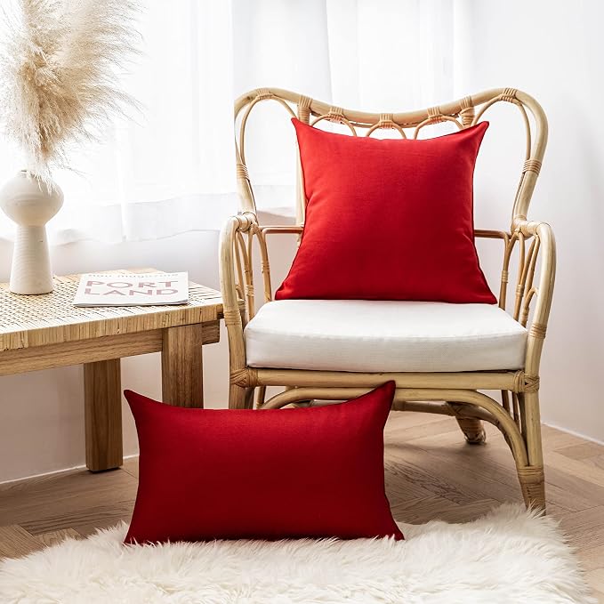 Home Brilliant Red Pillow Covers 18x18 Outdoor Pillows for Patio Waterproof Throw Pillow Cover for Couch Chair Tent Wedding Party Outdoor Decorations, 18x18 inches(45cm), Red