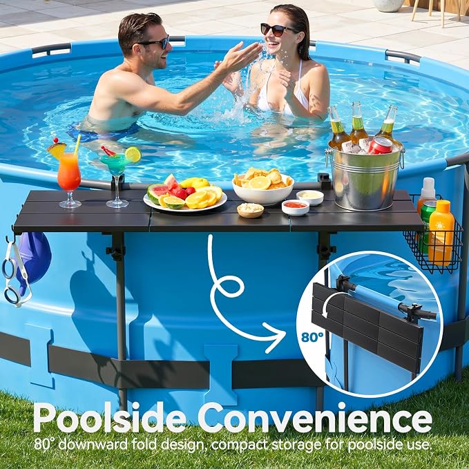 Pool Bar for Above Ground Pools, 49.2×9.6" Poolside Table Holds 110LBS, Adjustable Foldable Swim-Up Bar Fits Top Rails 3.94" or Less, Weather Resistant, for Outdoor & Balcony