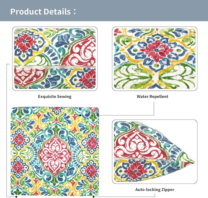 Outdoor Pillow Covers for Patio Furniture 20x20 Inch, Decorative Patio Throw Pillow Covers Set of 2, Modern Square Cushion Cases for Porch Garden Home Office,Damask Red