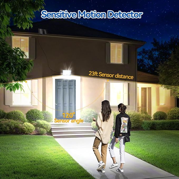 Aialun 184 LED Solar Outdoor Flood Lights,Motion Sensor Solar Powered Flood Lights 1500mAh Battery,IP65 Waterproof 3 Modes Dusk to Dawn Outside Security Lights for Porch,Yard,Garage, 2Pack