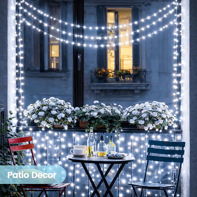 Solar Fairy Lights, 4 Pack Total 400LED 144FT Waterproof String Lights | Cool White, Silver Wire, 8 Lighting Modes Solar Twinkle Lights for Tree Garden Patio Party Outdoor Christmas Decorations