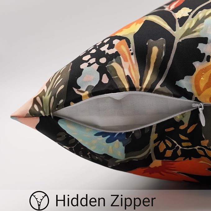 Floral Outdoor Throw Pillow Covers 16x16 Waterproof Colorful Summer Spring Garden Decorative Square Patio Pillows Outdoor Pillows Covers for Patio Furniture Set of 2 (No Pillow Insert)