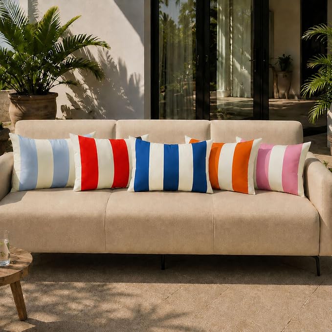Allorry Outdoor Pillow Covers 12x20 Royal Blue Striped Outdoor Decor 007N12 | Striped Pillow Covers|for Spring Summer Outdoor Waterproof Garden Patio Furniture Sofa Bed Home Decor