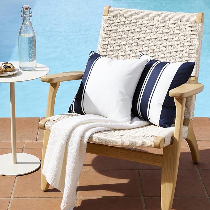 4 Pack Outdoor Waterproof Throw Pillow Covers 18x18 Inch | Striped Deep Blue Decorative Pillow Cover, Modern Outdoor Cushion Cases for Garden Patio Balcony Bench Couch Sofa