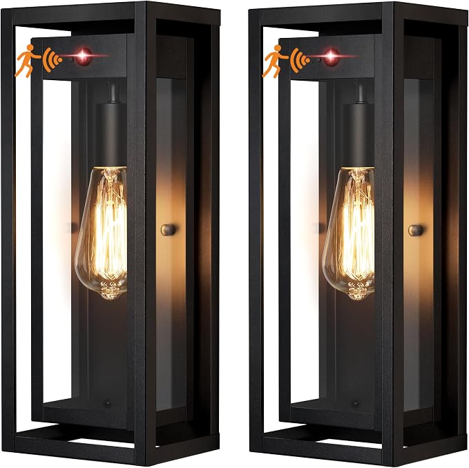 15" Motion Sensor Outdoor Wall Sconce Set of Two, Large Dusk to Dawn Outdoor Sconce Lights, Waterproof Anti-Rust Outdoor Lights for House, Exterior Motion Sensor Light for Garage, Porch