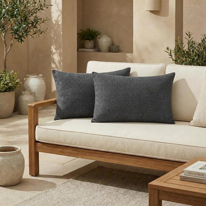 RSH DECOR: Sunbrella Lumbar Throw Pillows Set of 2 | 20" x 12" | Water and Fade-Resistant Performance Fabric | Outdoor Pillow Covers with Down-Alternative Inserts | Made in USA (Sancy Denim)