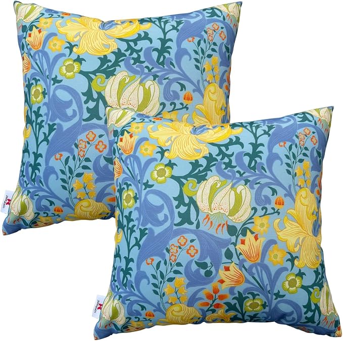Outdoor Throw Pillows 18×18 Inch Waterproof Pillows with Inserts | Set of 2 Fade Resistant Decorative Square Pillows for Couch, Sofa and Patio Furniture