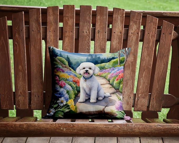 Caroline's Treasures Bichon Frise Spring Path Throw Pillow Machine Washable, Indoor Outdoor Decorative Pillow for Couch, Bed or Patio, 14Hx14W