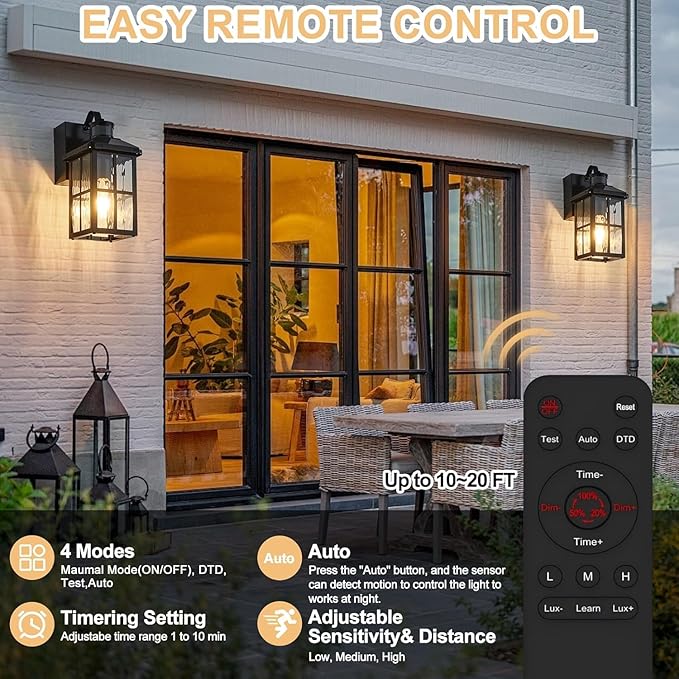 Porch Lights with GFCI Outlet with Remote | Dusk to Dawn Motion Sensor Outdoor Light, Upgraded 4 Lighting Modes Exterior Fixture Outside Lights for House Patio Garage