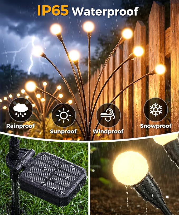 4 Pack Solar Garden Lights 32 LED, Solar Lights Outdoor Waterproof IP65, Decorative Garden Lights Solar Powered for Yard Patio Pathway Decor, Outside Fairy Firefly Lights Garden Gifts