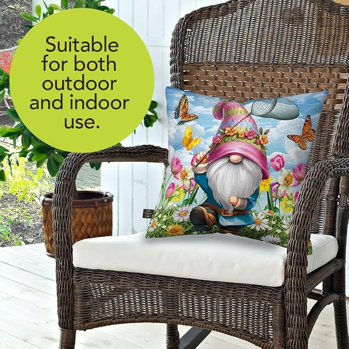 Briarwood Lane Spring Indoor/Outdoor Pillow 17x17 Springtime Gnome for Spring Pillow