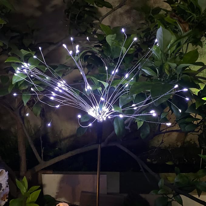 Solar Firework Lights, 2 Pack 120 LEDs 2 Lighting Modes Solar Garden Lights Outdoor Waterproof for Yard Patio Walkway Pathway Party Wedding Christmas Decorative- Cool White