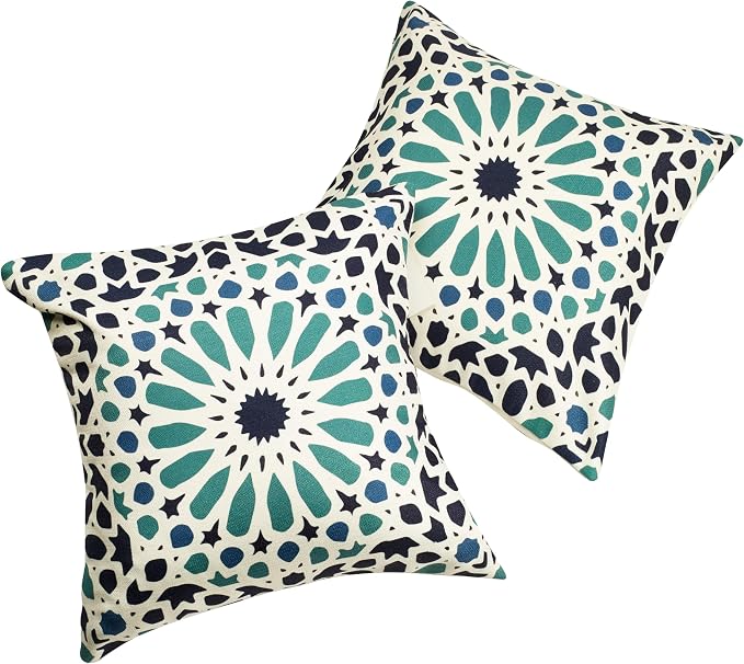 Fab Habitat Indoor/Outdoor Pillows Made from Recycled Polyester Yarn-Stain Resistant, Machine Washable, Insert Included -Tile - Patio, Deck, Living Room - Mosaic Multi Blue (18" x 18" - Set of 2)
