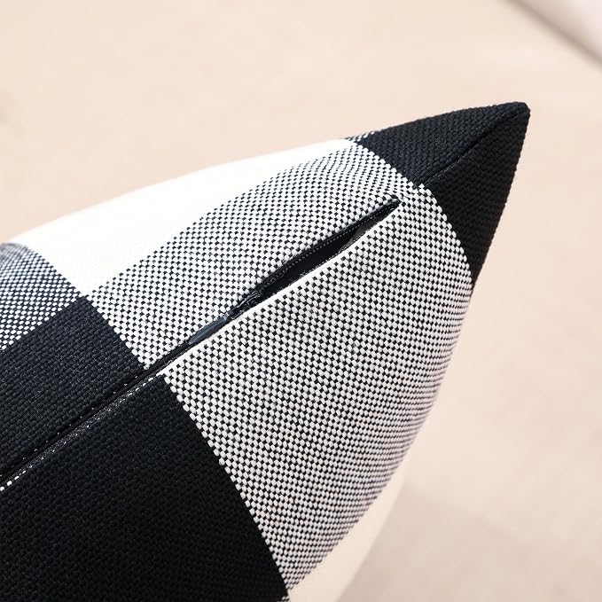 CARRIE HOME Black and White Lumbar Plaid Pillow Covers 12x20 Set of 2 Black Buffalo Check Pillow Covers 12 x 20 Outdoor Farmhouse Lumbar Throw Pillows for Couch, Sofa and Patio