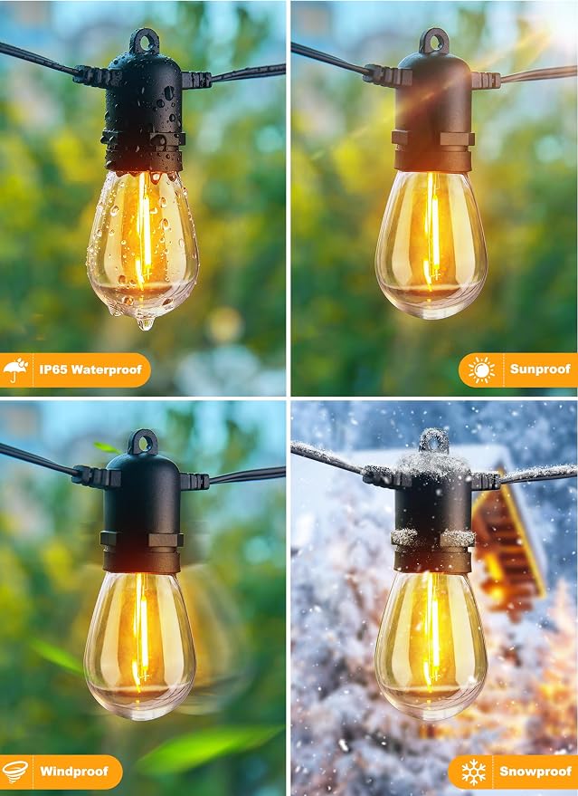Brightown LED Outdoor String Lights for Patio 100FT with 32 Shatterproof S14 Vintage Edison Bulbs, Waterproof Outside Hanging Lights for Backyard Deck Garden Party Xmas Decor, 2700K | S14 Vintage Edison Bulbs, IP65 Waterproof Outside Hanging Lights for...